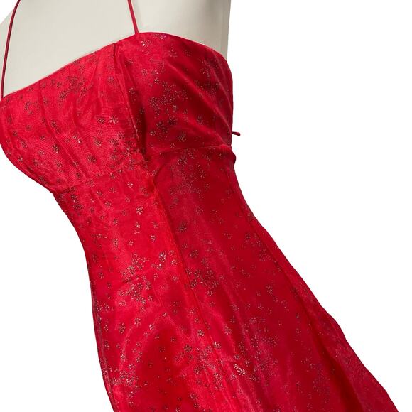 VTG 90s Juniors Red Sparkle Halter Dress Zum Zum by Niki Livas Ballgown Fairy - Picture 5 of 14
